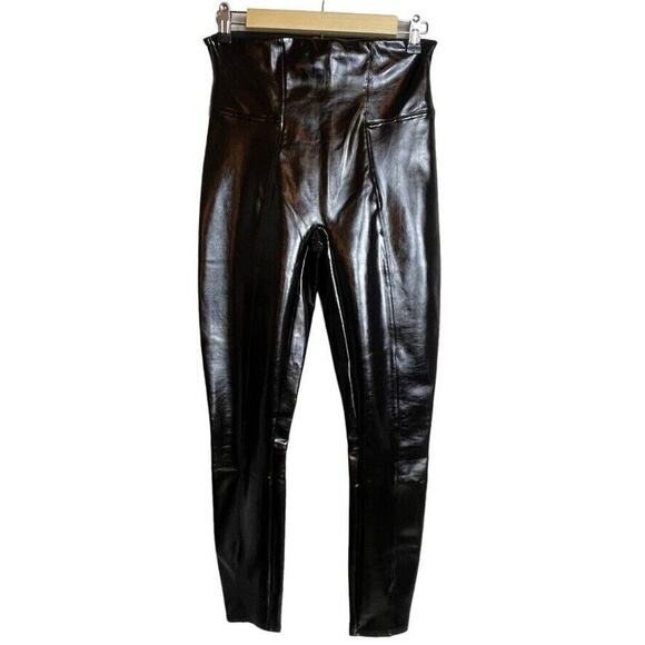Spanx Faux Patent Leather Brown Black‎ Tie Dye Size M Leggings High Waist - Picture 1 of 7